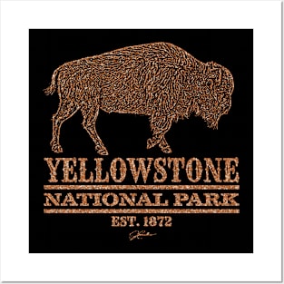 Yellowstone National Park Walking Bison Posters and Art